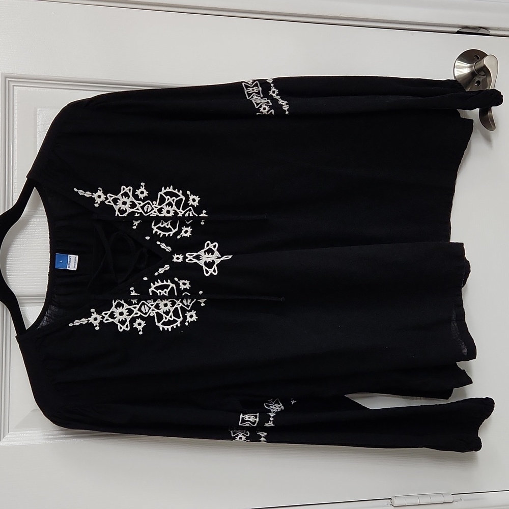Old Navy Black Embroidered Boho Blouse Size: L - Picture 5 of 9